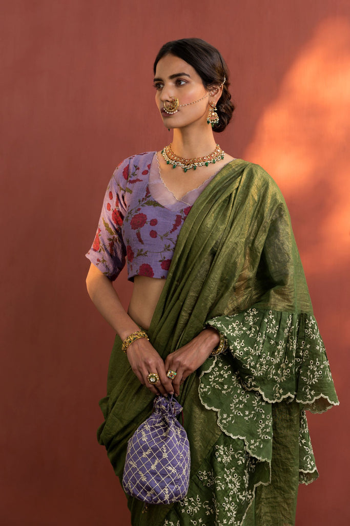 GULdaan- saree with zari printed blouse