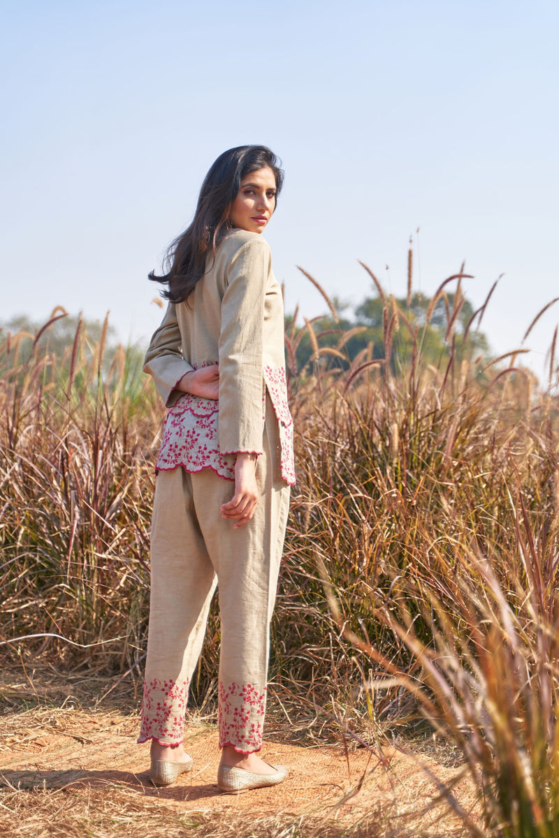 Floral kurta, sheer dusty pink skirt – Sapana Amin